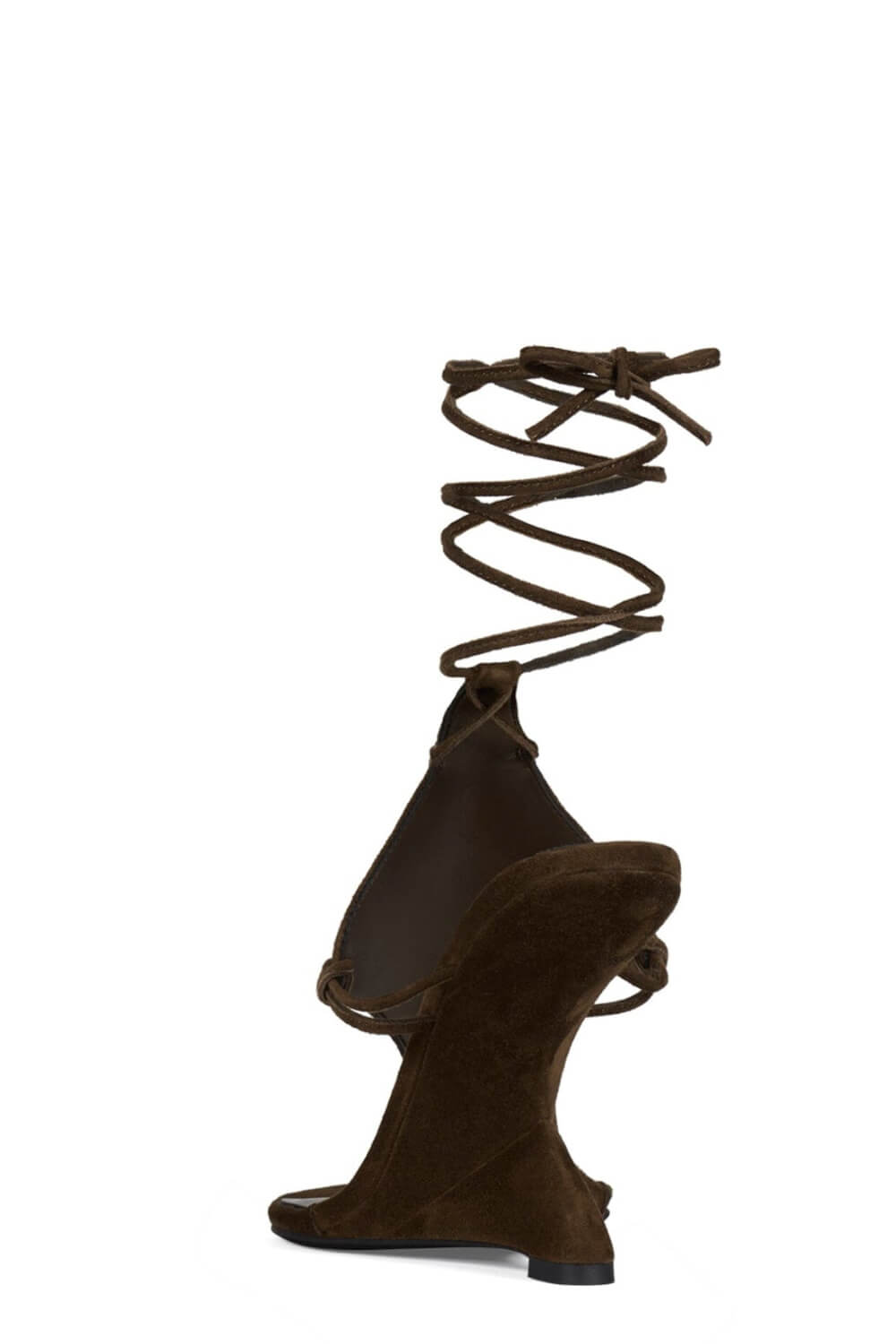 Faux Suede Ankle Wrap Sculpted Wedge Thong Sandal