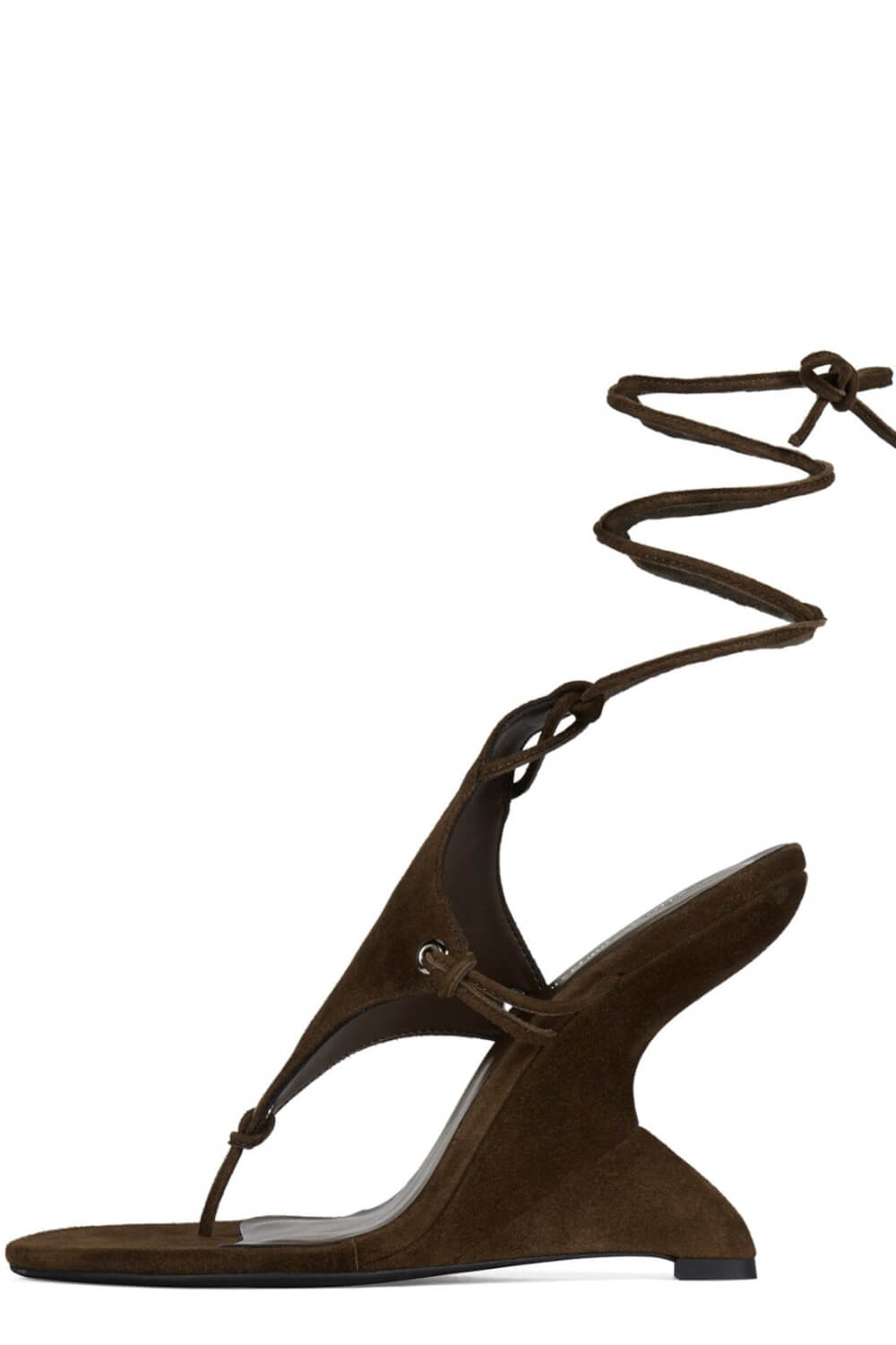 Faux Suede Ankle Wrap Sculpted Wedge Thong Sandal