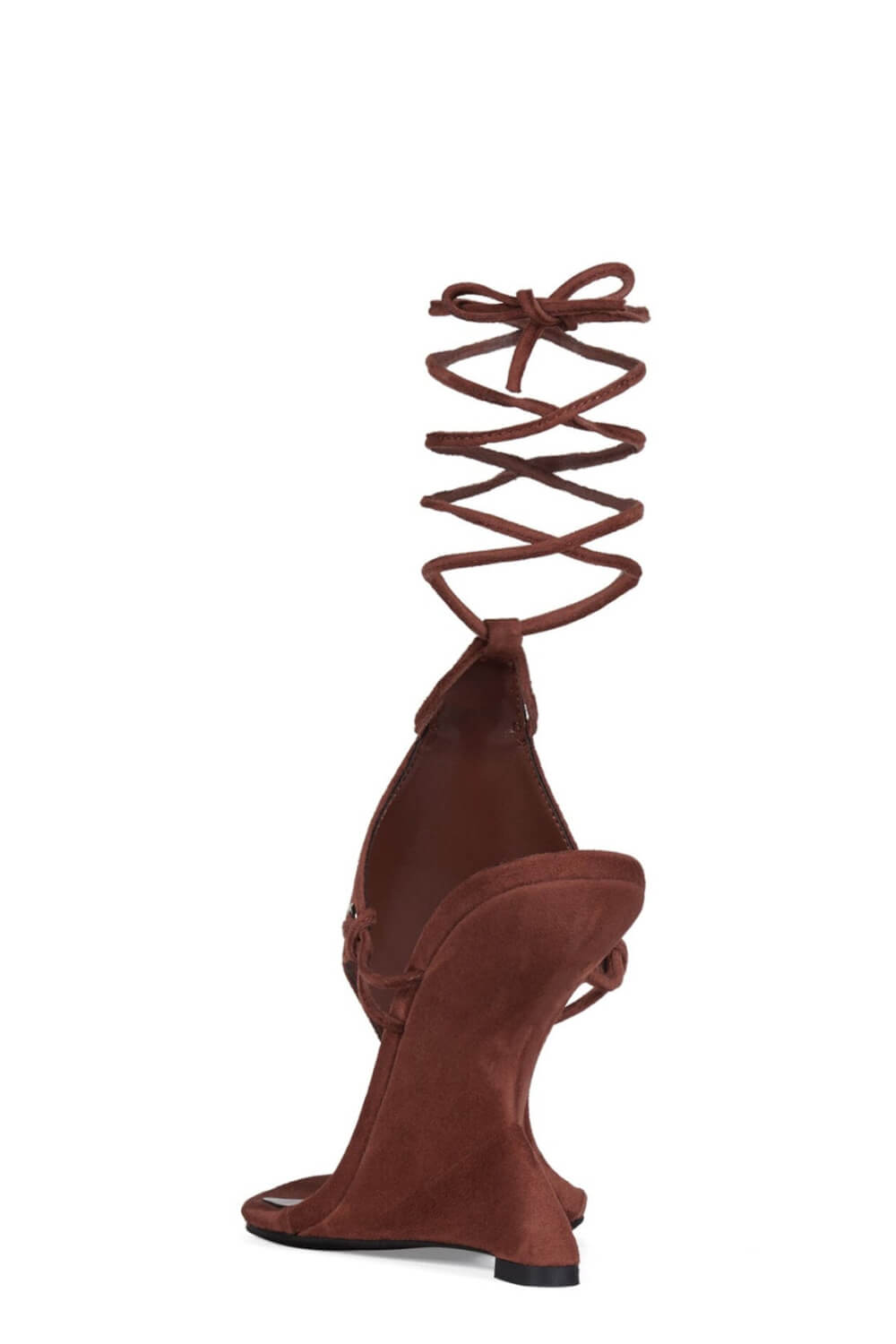 Faux Suede Ankle Wrap Sculpted Wedge Thong Sandal