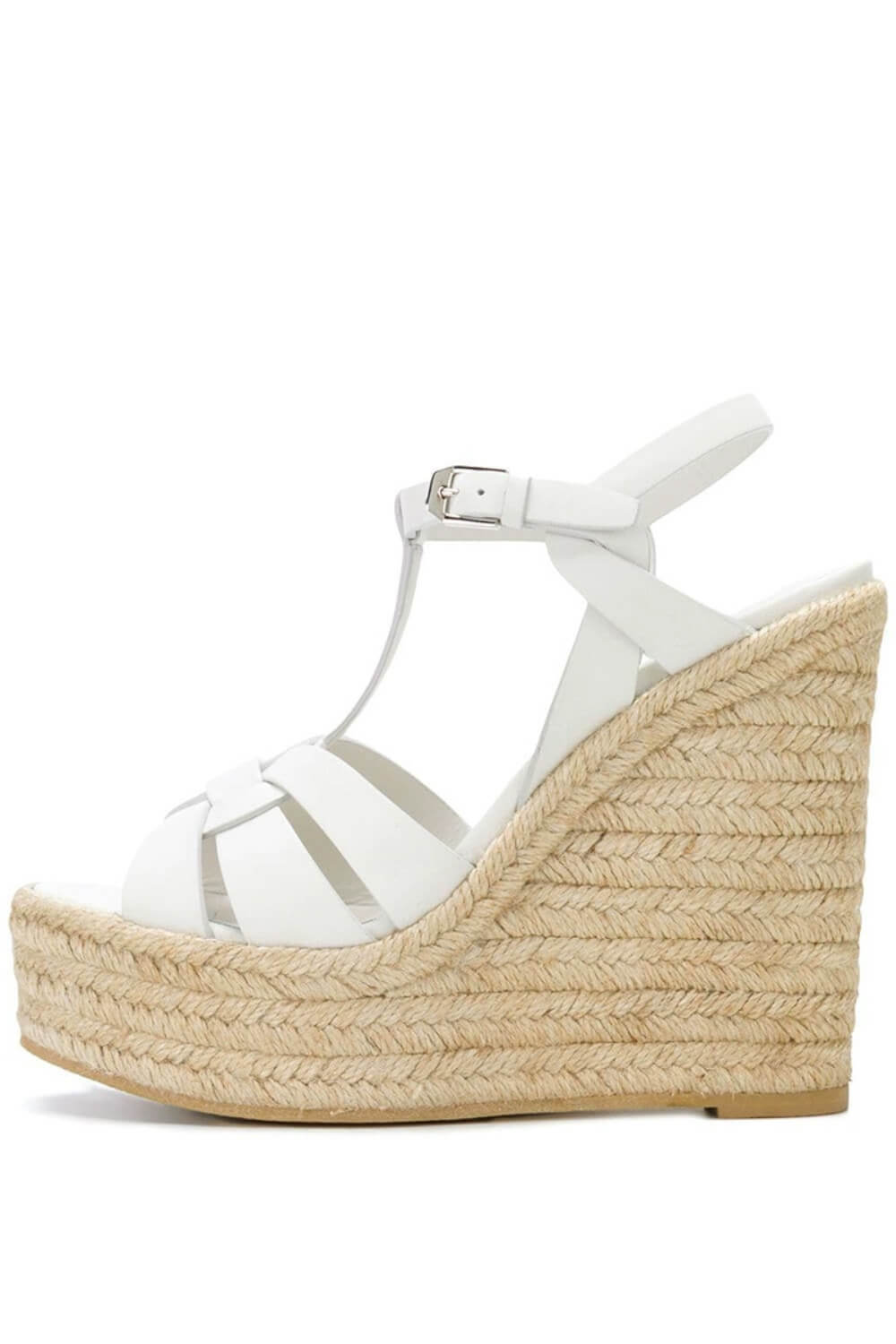 Woven Faux Leather Platform Espadrille Wedge Sandals