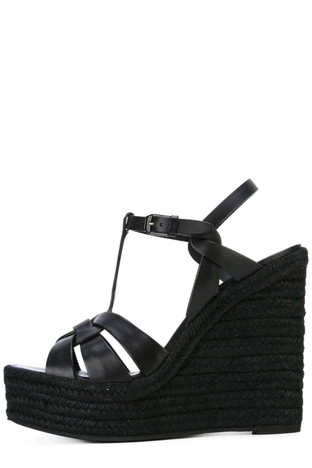 Woven Faux Leather Platform Espadrille Wedge Sandals