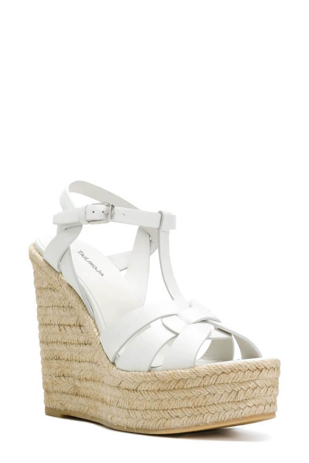 Woven Faux Leather Platform Espadrille Wedge Sandals