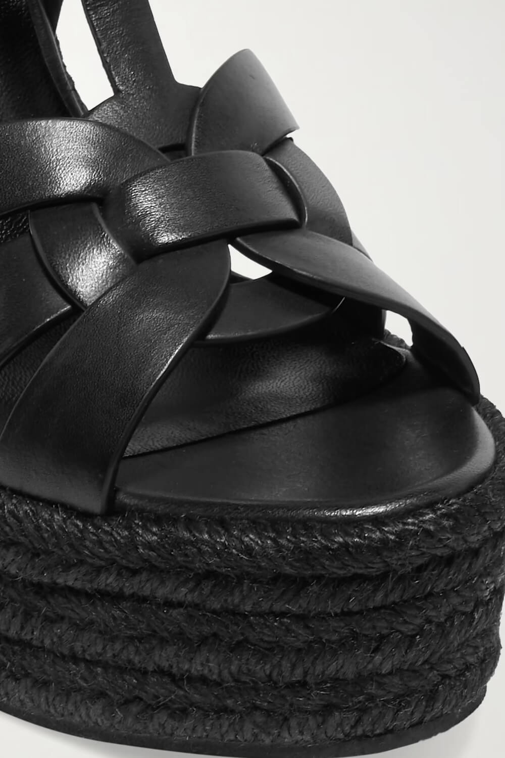 Woven Faux Leather Platform Espadrille Wedge Sandals