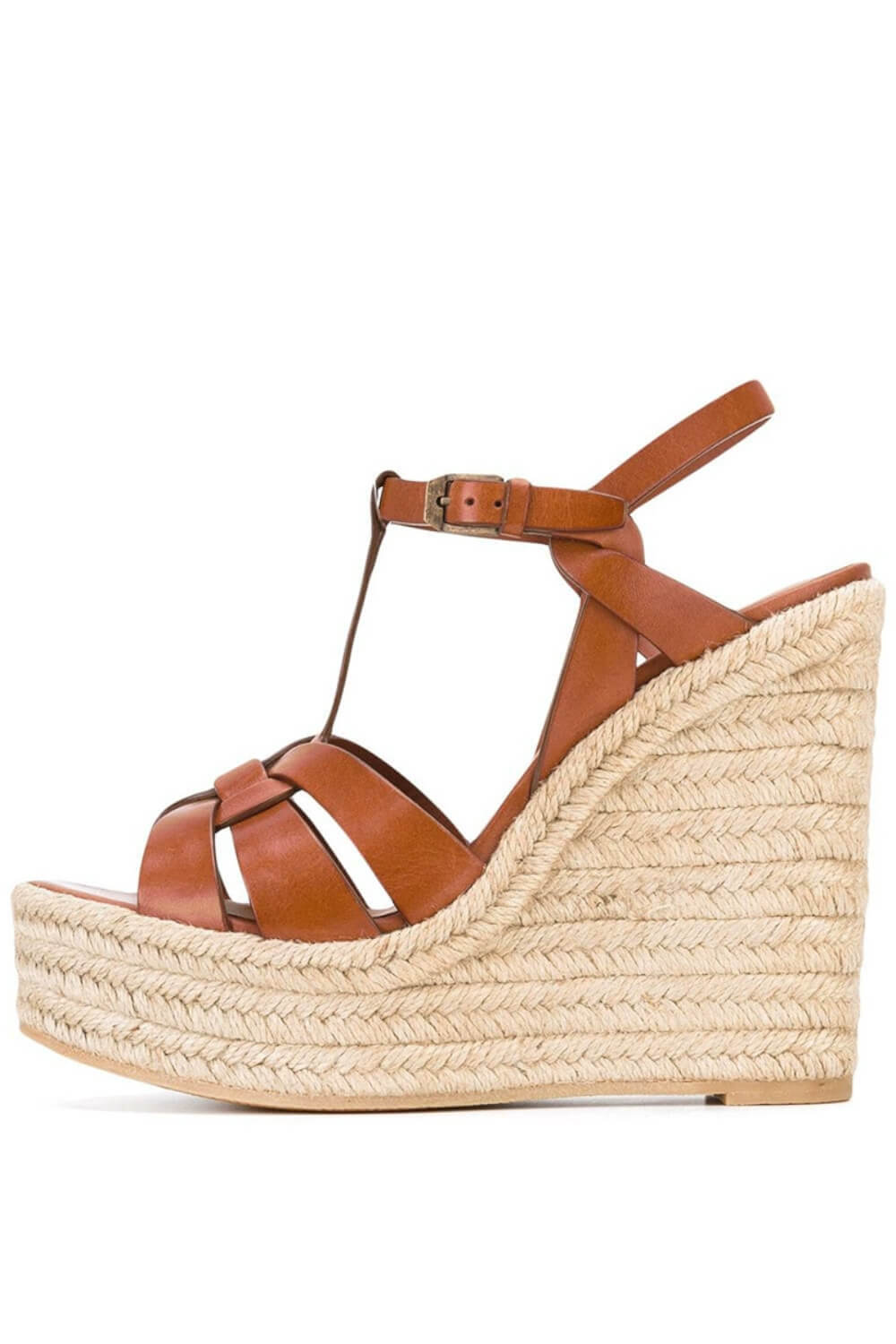 Woven Faux Leather Platform Espadrille Wedge Sandals
