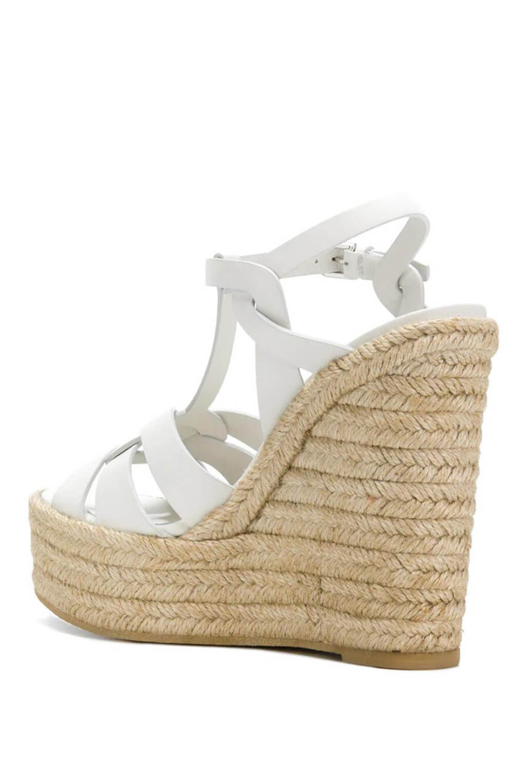Woven Faux Leather Platform Espadrille Wedge Sandals