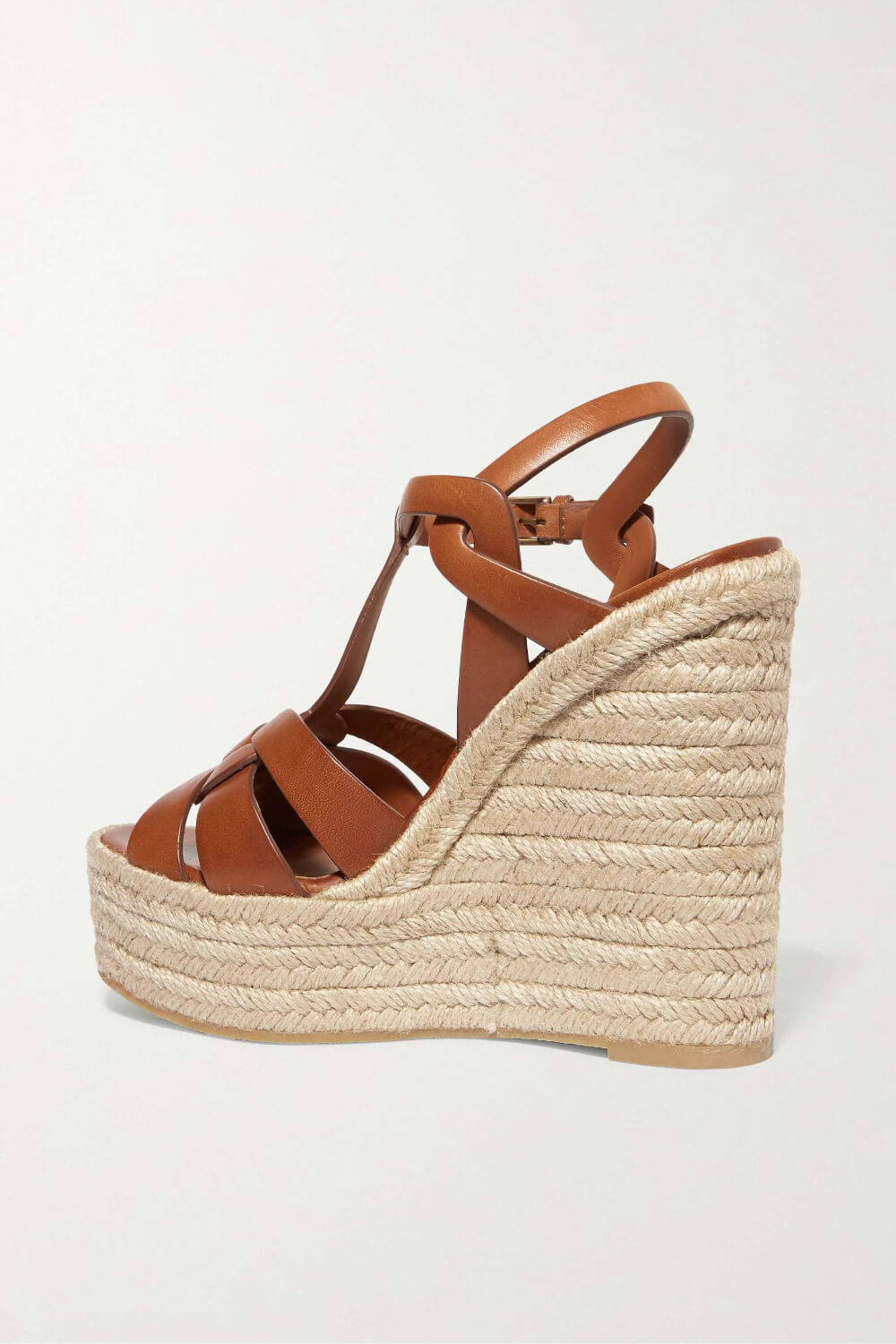 Woven Faux Leather Platform Espadrille Wedge Sandals