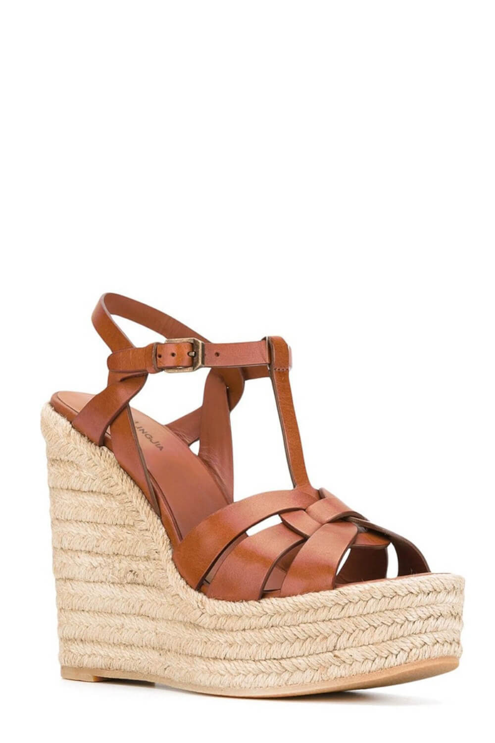 Woven Faux Leather Platform Espadrille Wedge Sandals