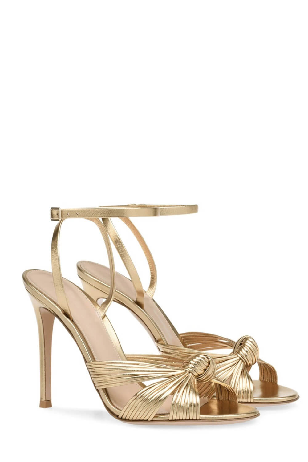 Metallic Gold Knotted Detail Open Pointed Toe Stiletto Heel