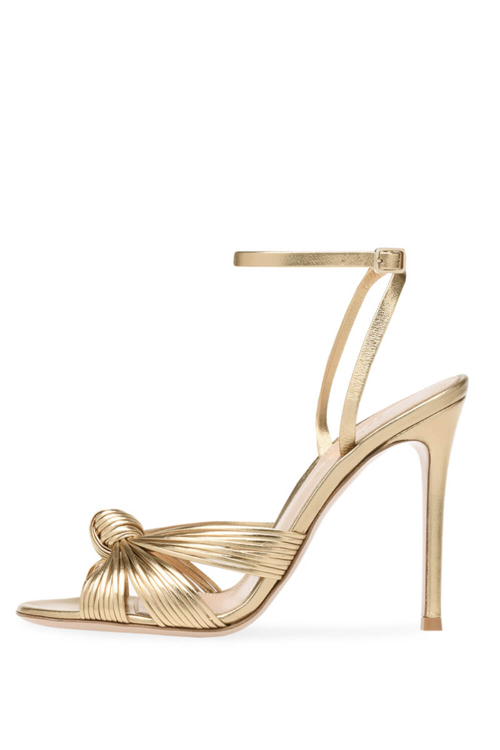 Metallic Gold Knotted Detail Open Pointed Toe Stiletto Heel