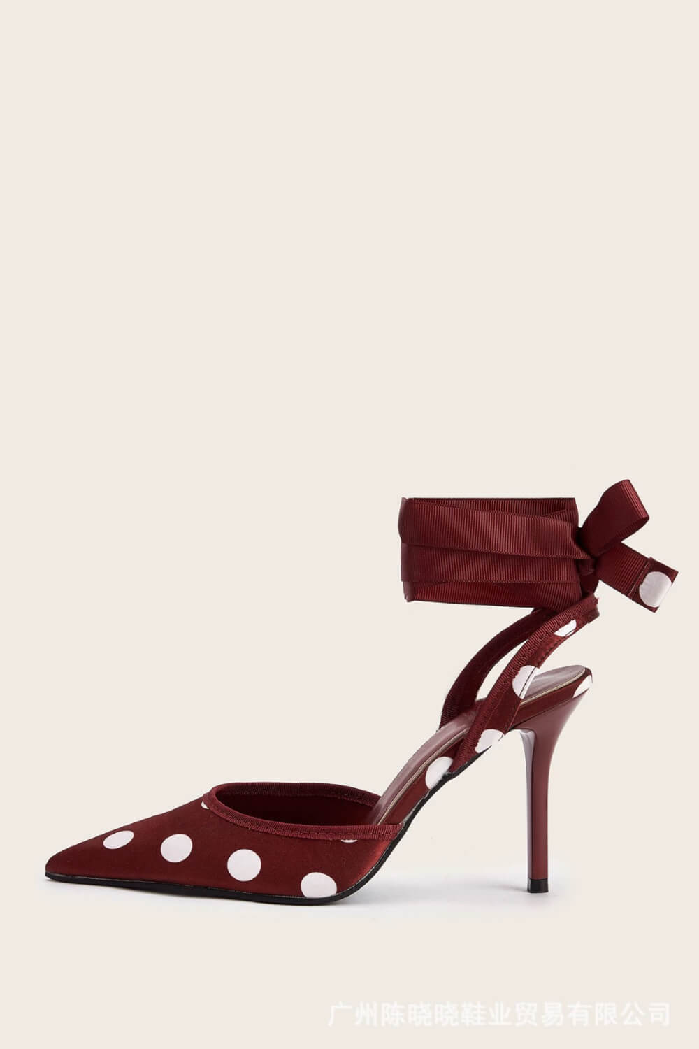Satin Polka Dot Tie Leg Detail Pointed Toe Stiletto Heel Pumps