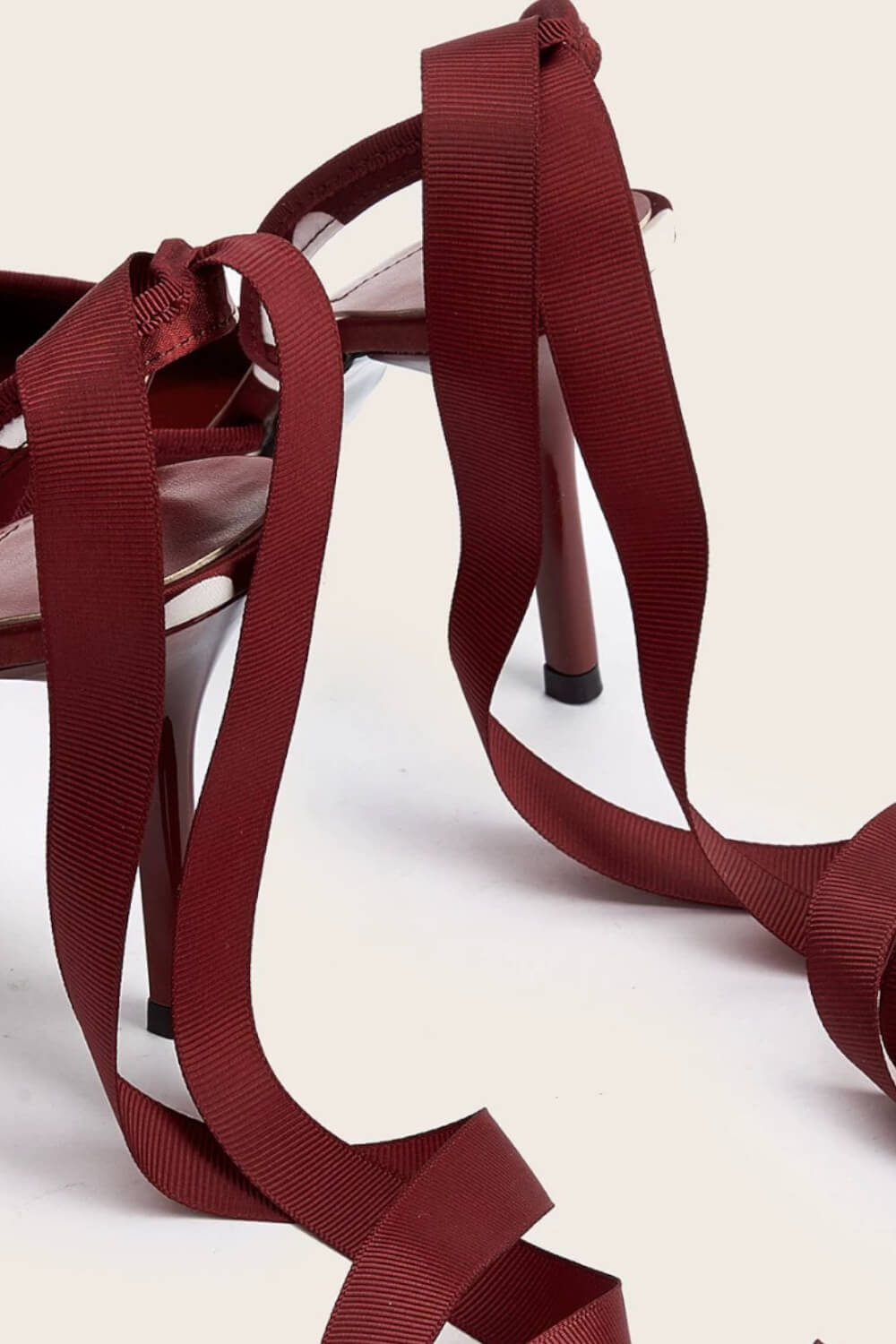 Satin Polka Dot Tie Leg Detail Pointed Toe Stiletto Heel Pumps