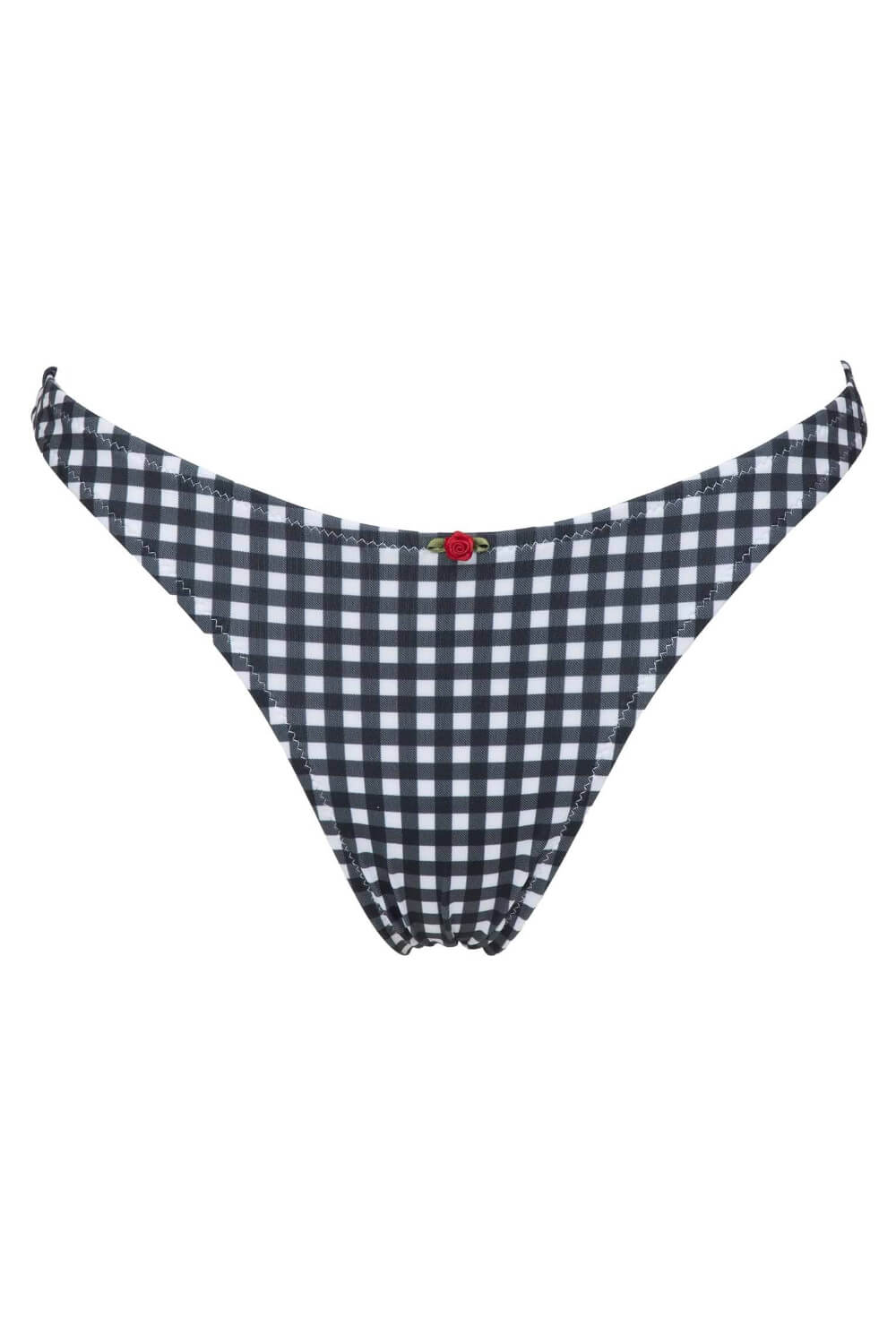 Gingham Underwire Balconette High-Leg Bikini Set With Red Floral Detail