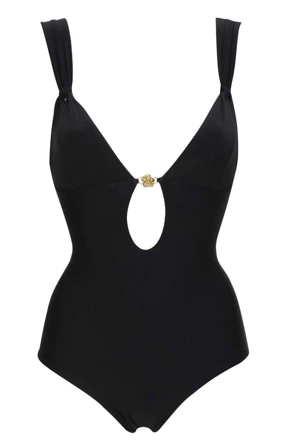 V Neck Cut Out One Piece Swimsuit With Gold Hardware Details