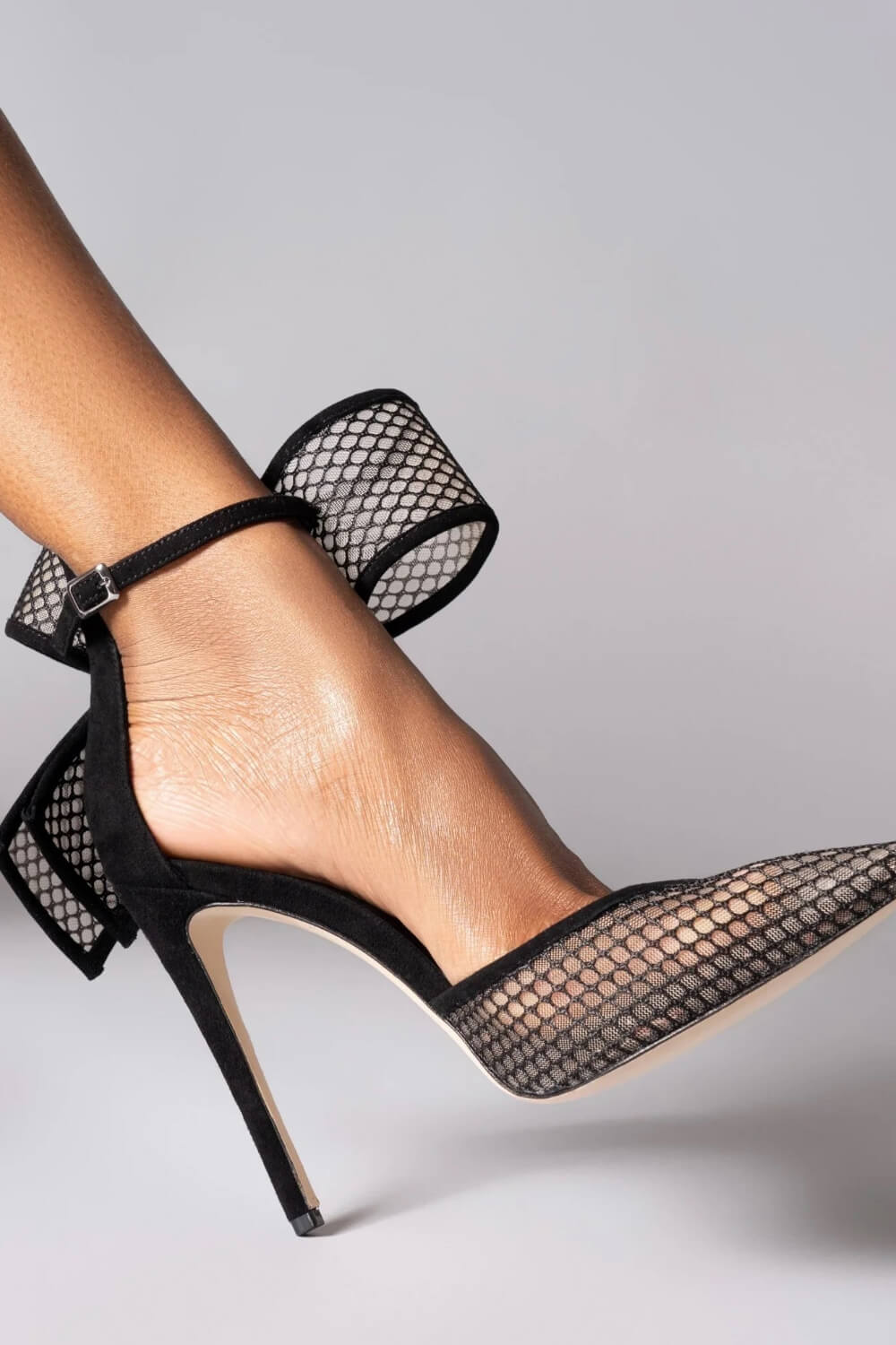 Mesh Bow Detail Pointed Toe Stiletto Heel Pumps