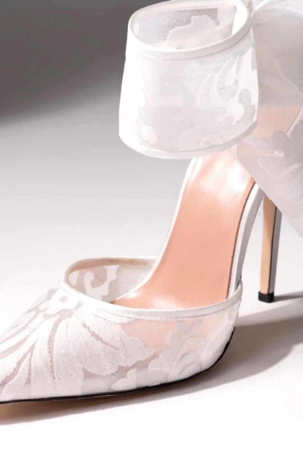 Lace Bow Detail Pointed Toe Stiletto Heel Pumps
