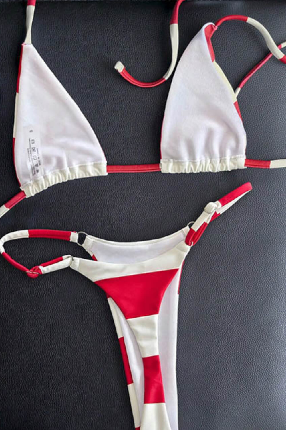Red White Striped Halterneck Triangle Brazilian Bikini Set