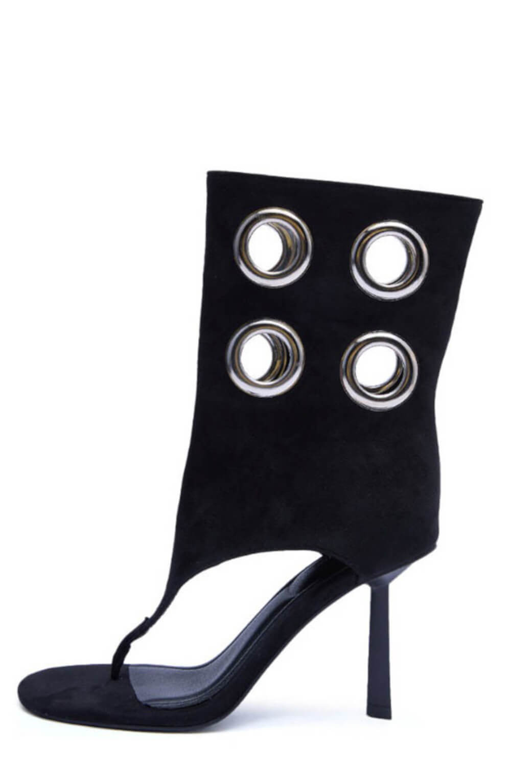 Faux Suede Eyelet Open Toe Mid-Calf Thong Stiletto Heeled Boots