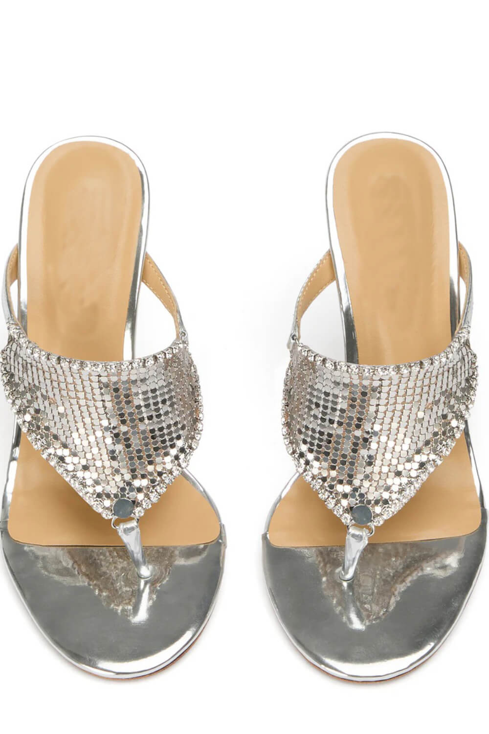 Crystal Embellished Toe Thong Stiletto Heel Sandals