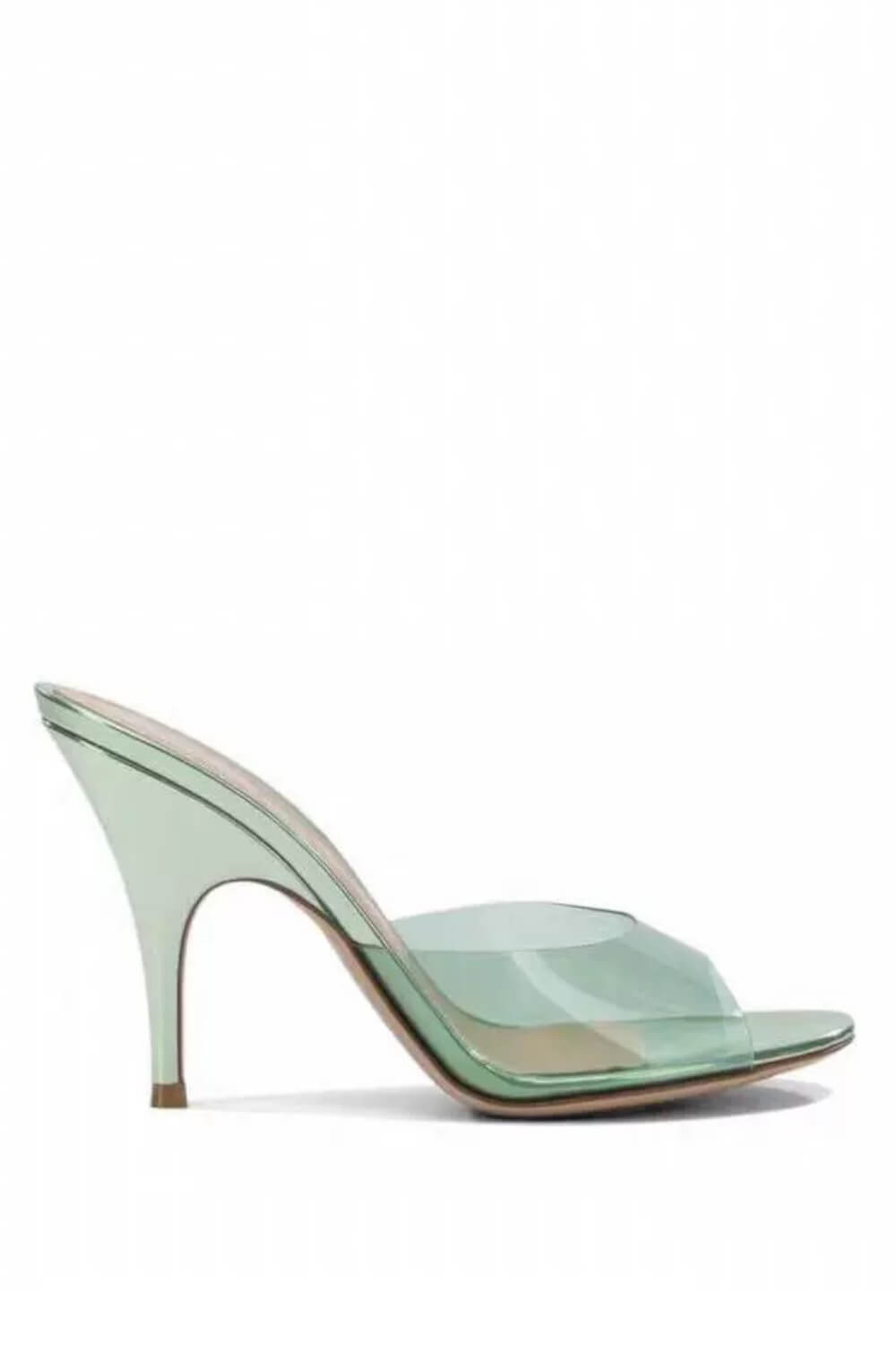 Transparent Open Round Toe Curve Heeled Mules