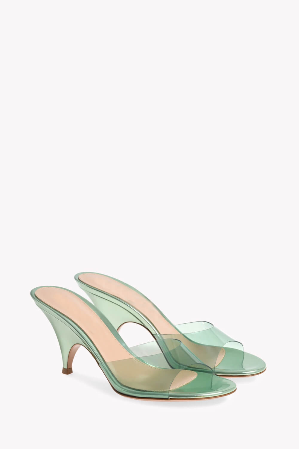Transparent Open Round Toe Curve Heeled Mules