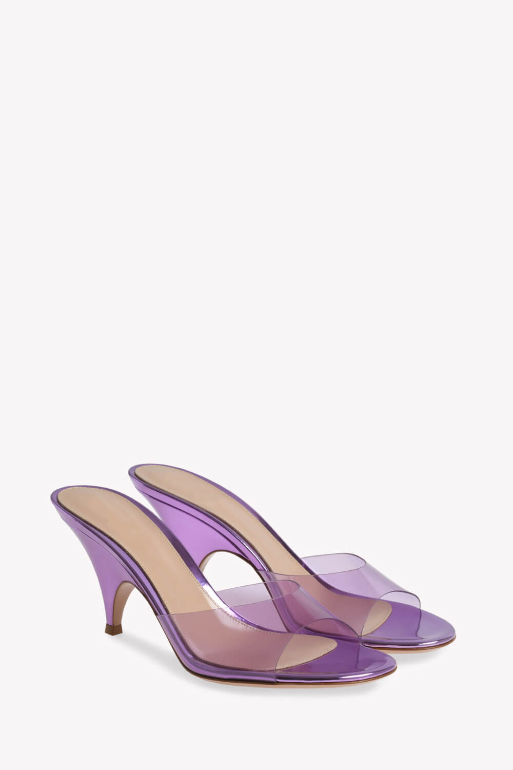 Transparent Open Round Toe Curve Heeled Mules