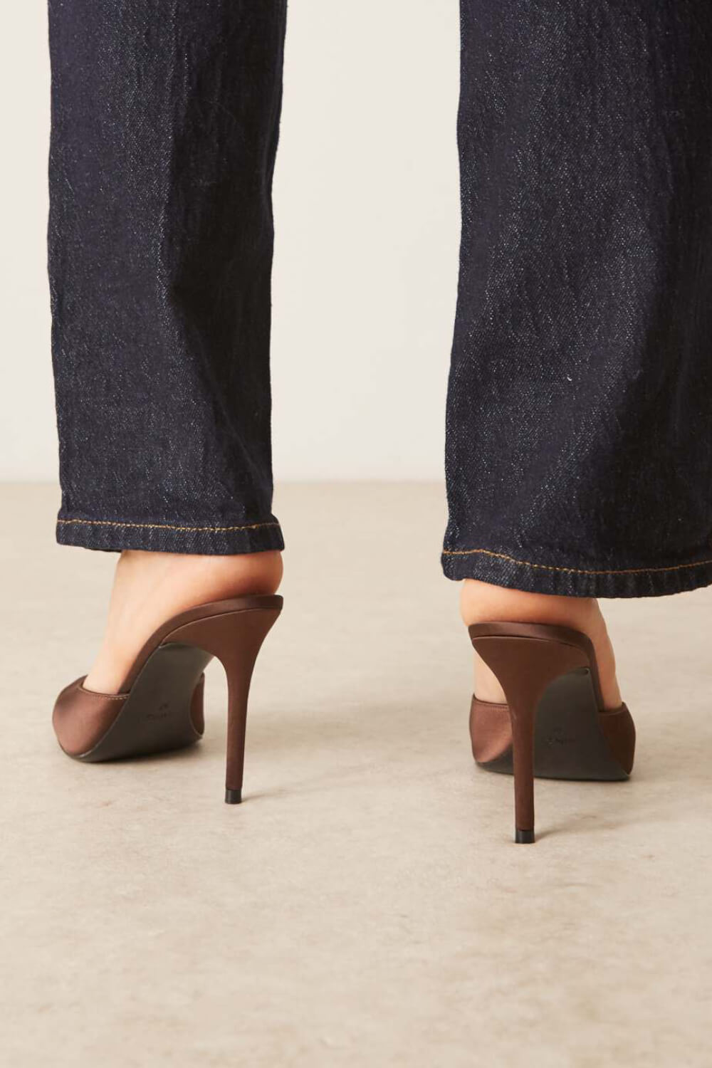 Satin Open Toe High-Heeled Mule Sandals