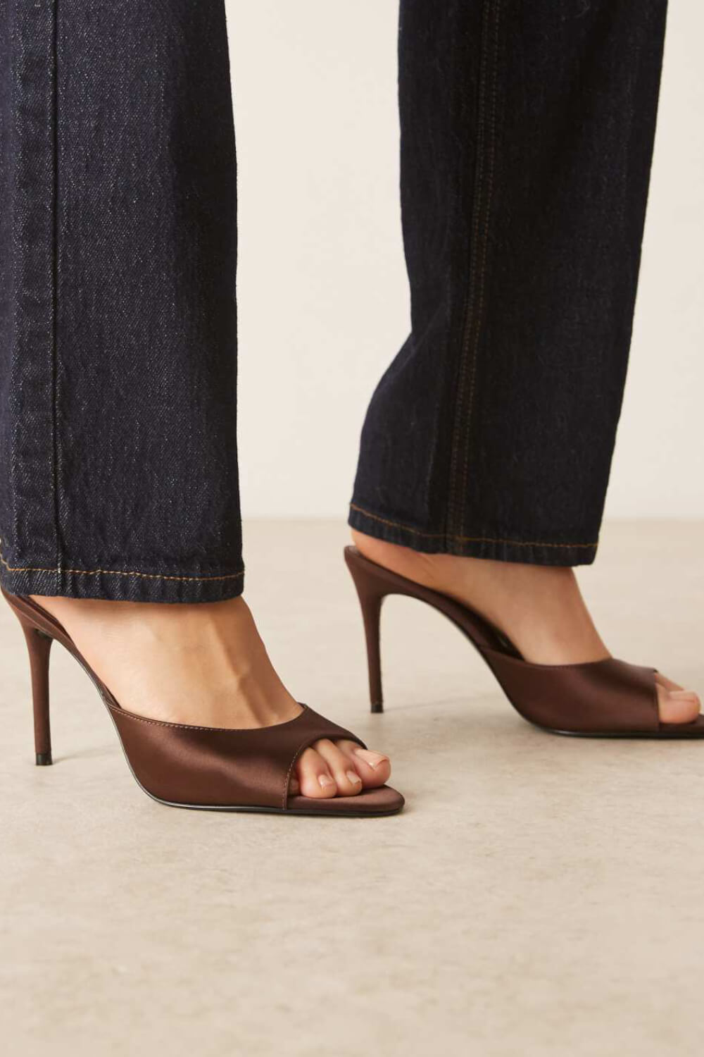 Satin Open Toe High-Heeled Mule Sandals