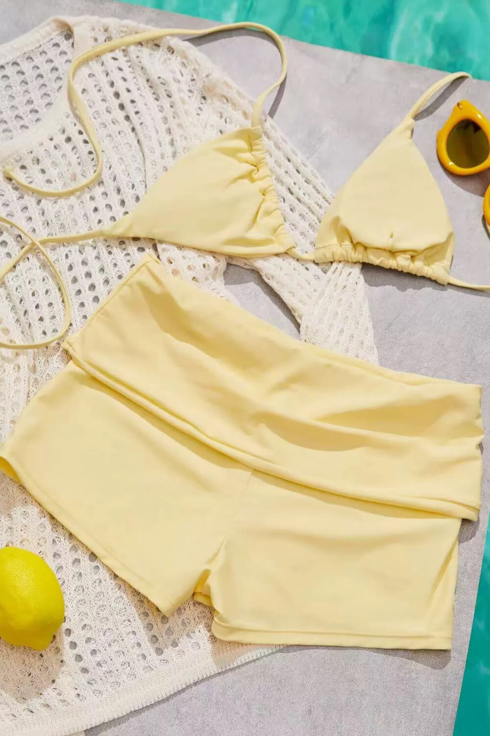 Triangle Halter Bikini Top And Low Rise Boy Shorts