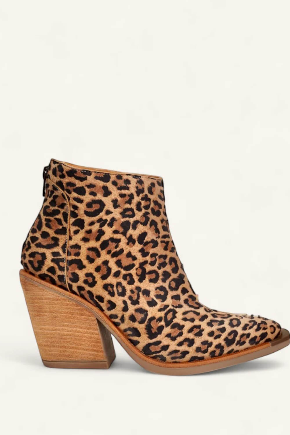 Leopard Print Pointed Toe Western Ankle Boots
