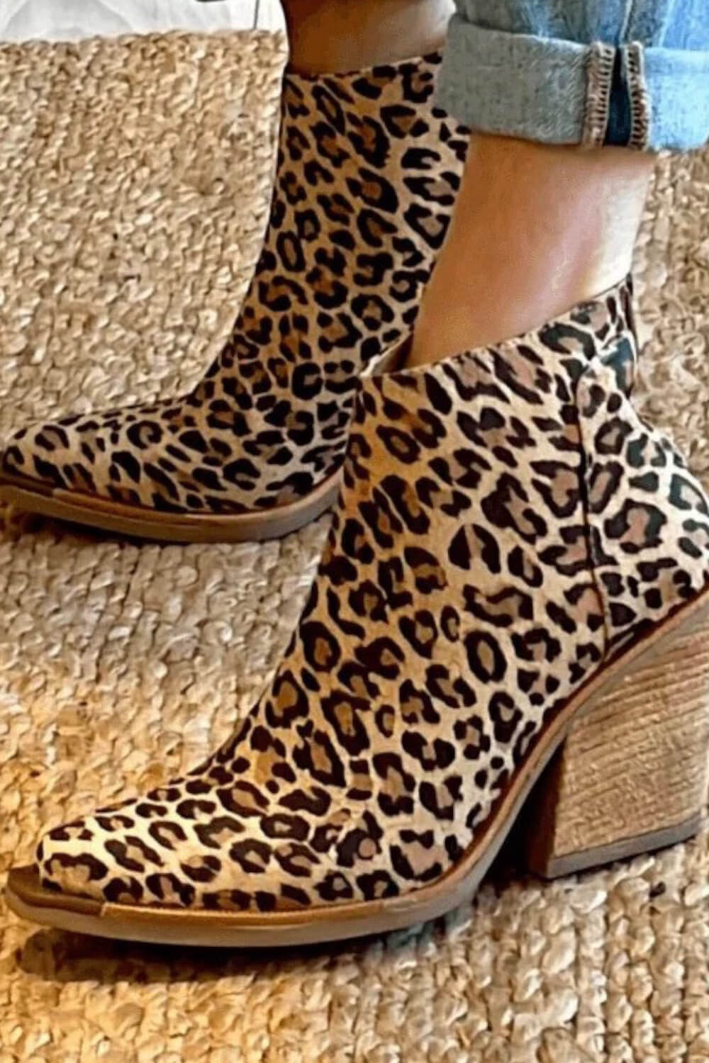 Leopard Print Pointed Toe Western Ankle Boots