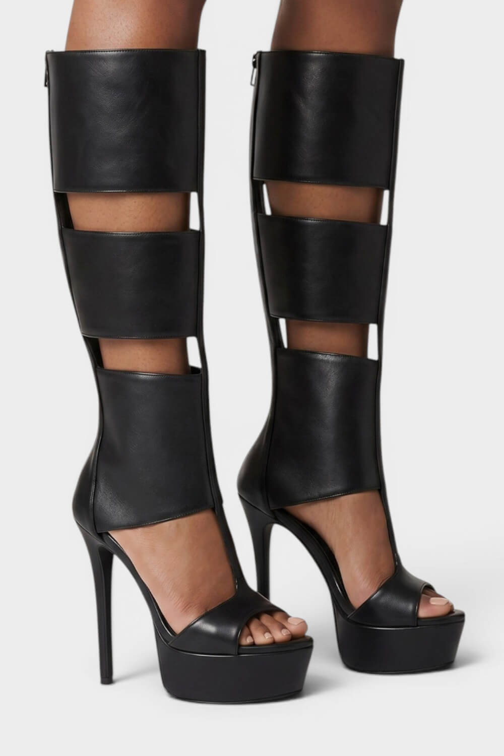 Cutout Panel Over-The-Knee Open Toe Platform High Heel Stiletto Boots