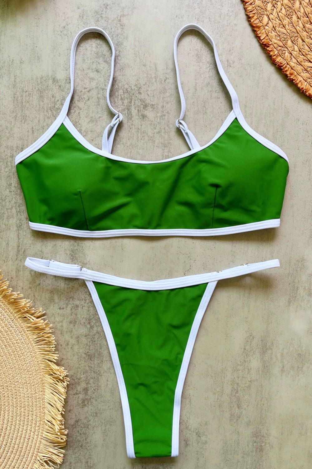 Contrast-Trim Scoop Bralette High Cut Brazilian Bikini Set