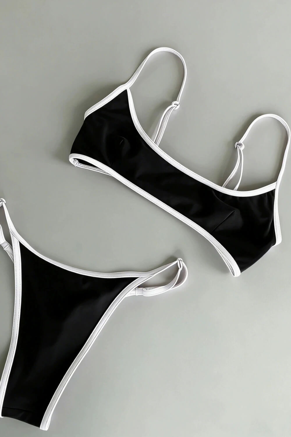 Contrast-Trim Scoop Bralette High Cut Brazilian Bikini Set