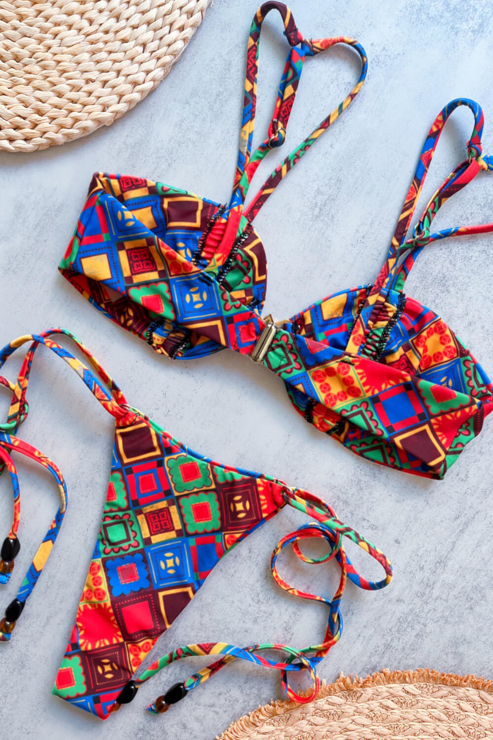 Azania Print Bandeau Tie Side Bikini Set