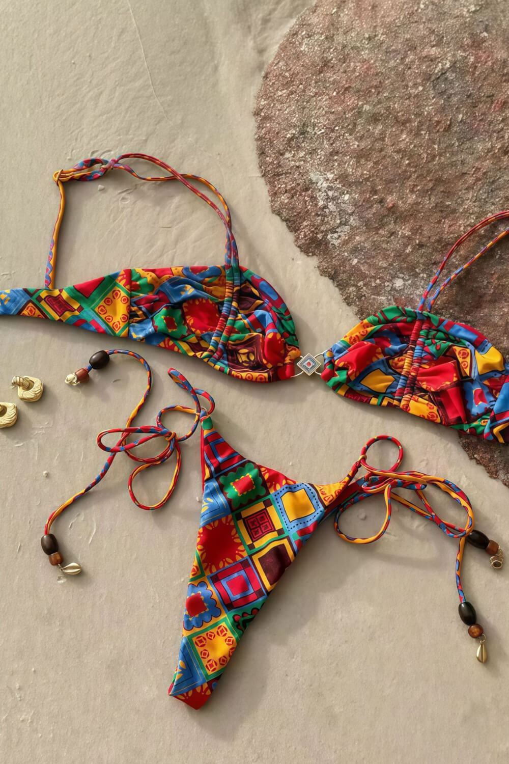 Azania Print Bandeau Tie Side Bikini Set