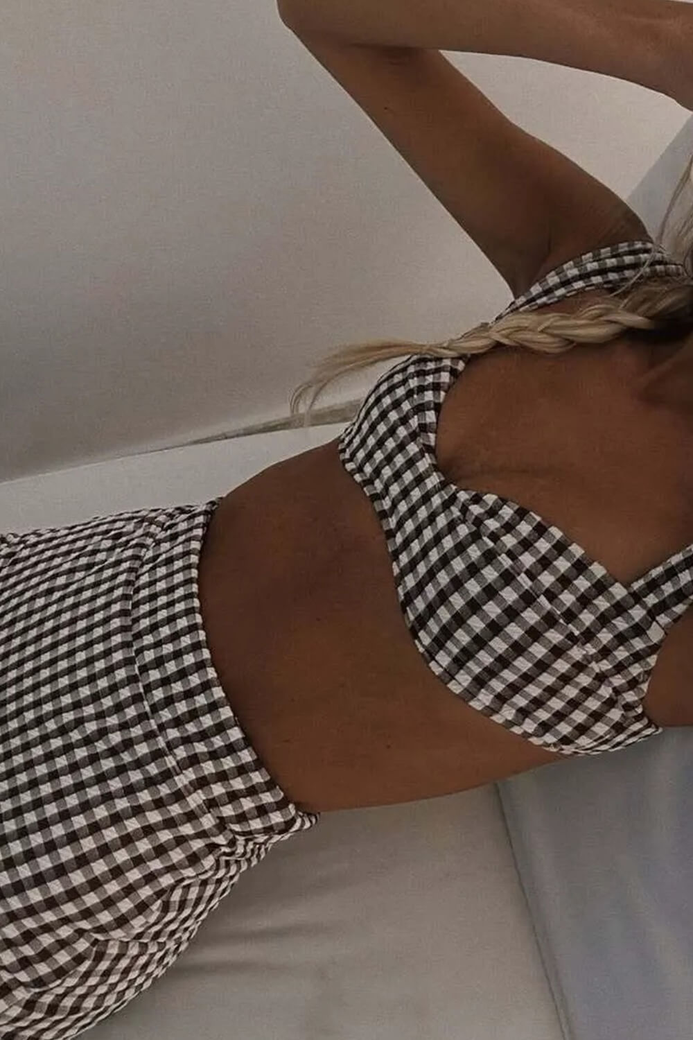 Gingham Crop Bikini Top And High Rise Boy Shorts