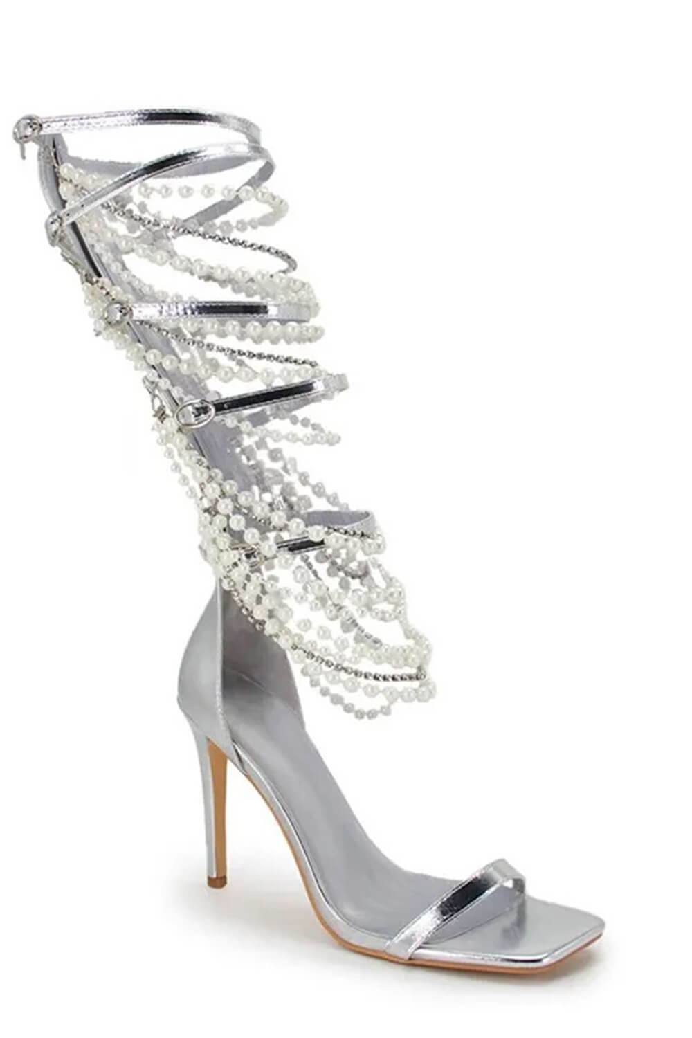 Pearl Strappy Open Square Toe Gladiator Heeled Sandals