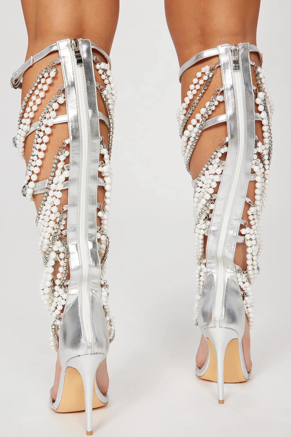 Pearl Strappy Open Square Toe Gladiator Heeled Sandals