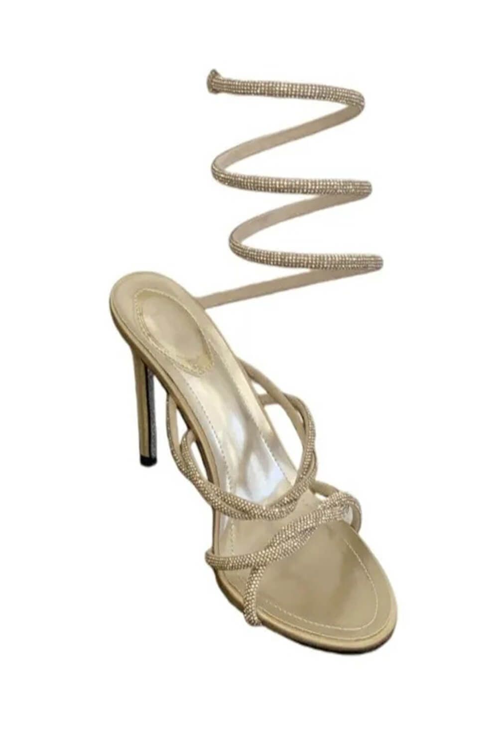 Crystal-Embellished Ankle Wrap Around Open Toe High Heel Sandals