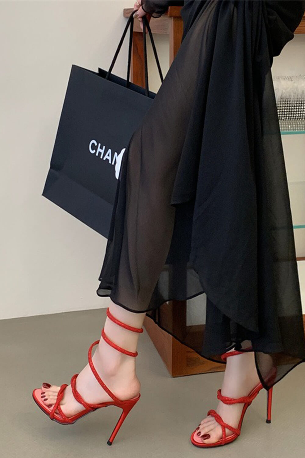 Crystal-Embellished Ankle Wrap Around Open Toe High Heel Sandals