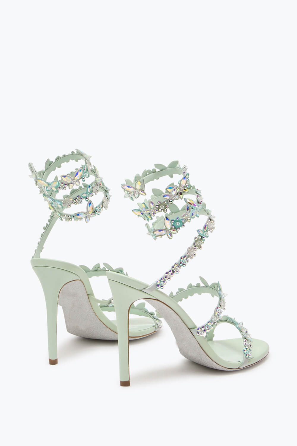 Flower Rhinestone-Embellished Ankle Wrap Around Stiletto Heel Sandals