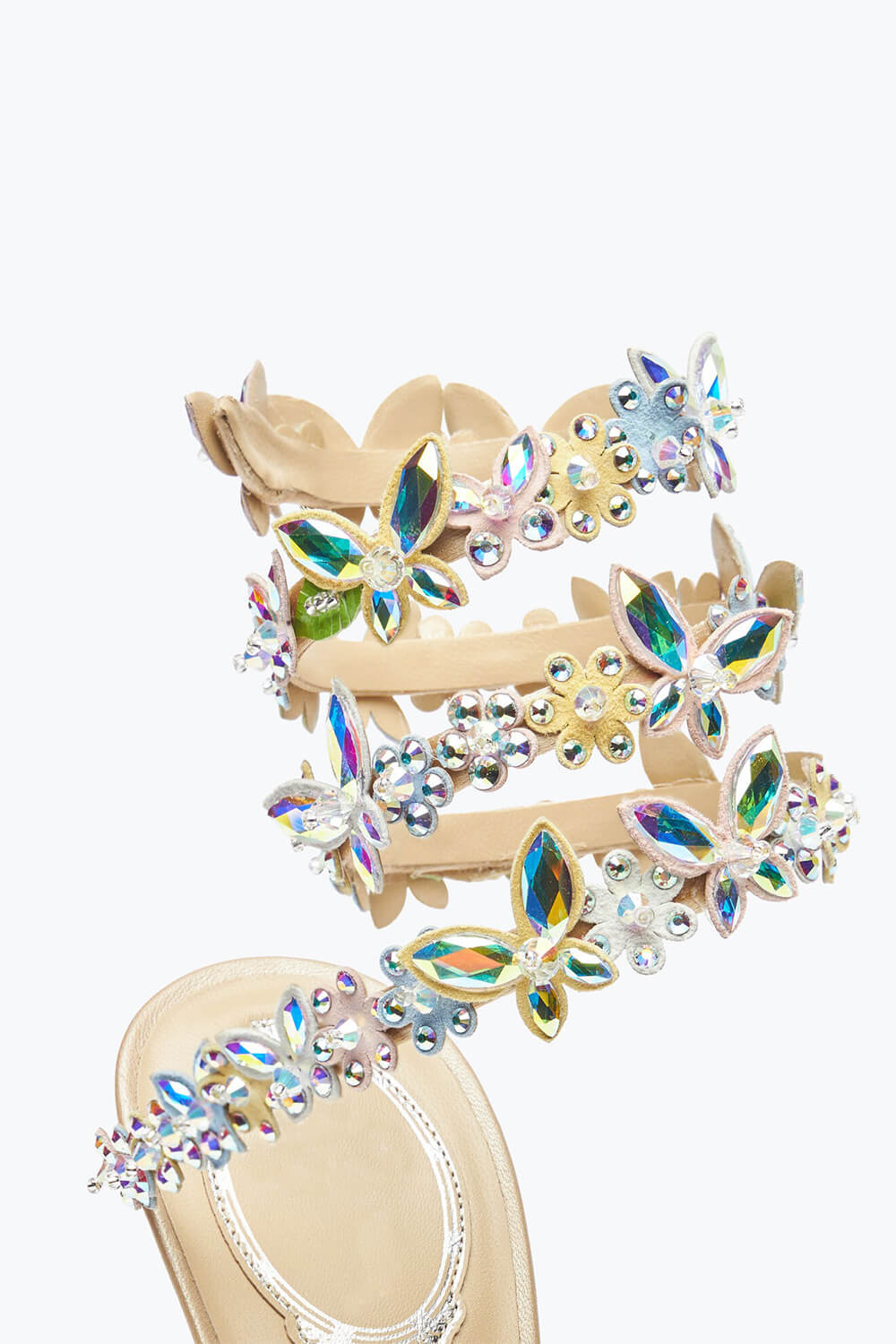 Flower Rhinestone-Embellished Ankle Wrap Around Stiletto Heel Sandals