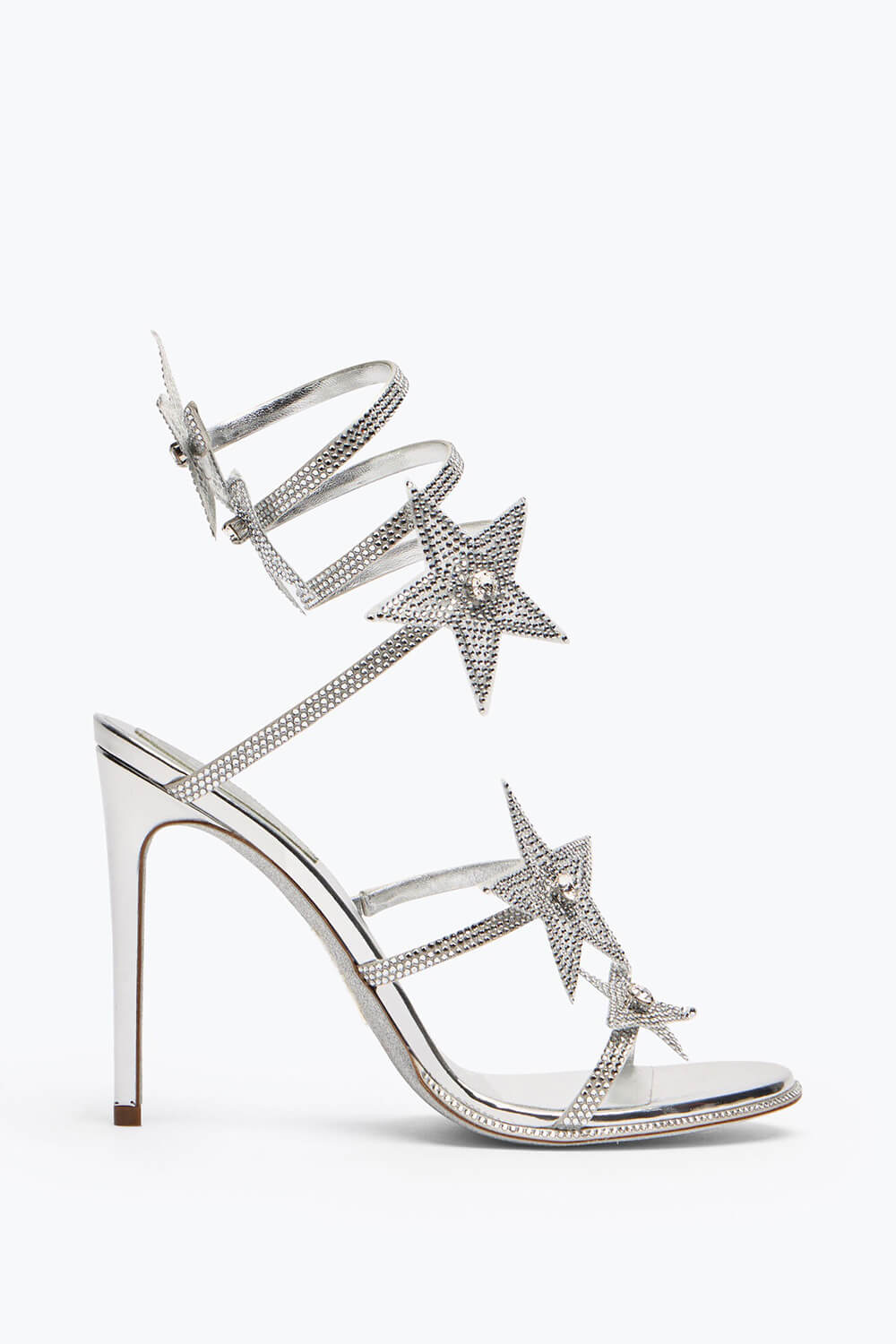 Star Rhinestone-Embellished Ankle Wrap Around Stiletto Heel Sandals