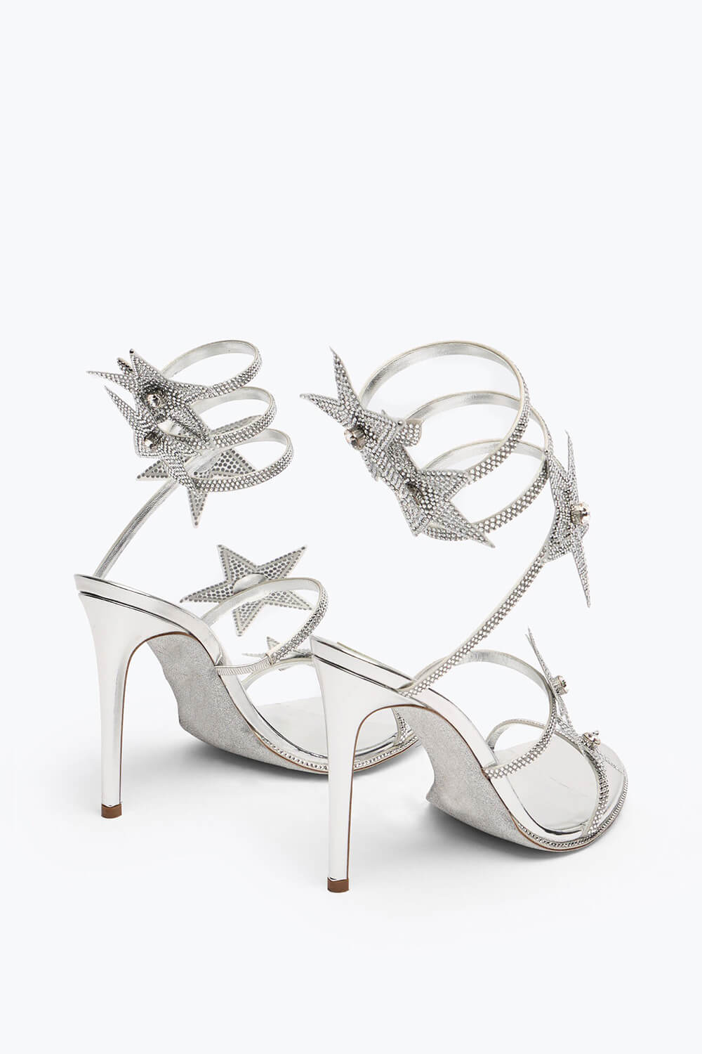 Star Rhinestone-Embellished Ankle Wrap Around Stiletto Heel Sandals