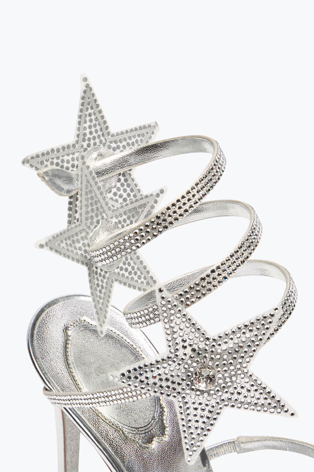 Star Rhinestone-Embellished Ankle Wrap Around Stiletto Heel Sandals