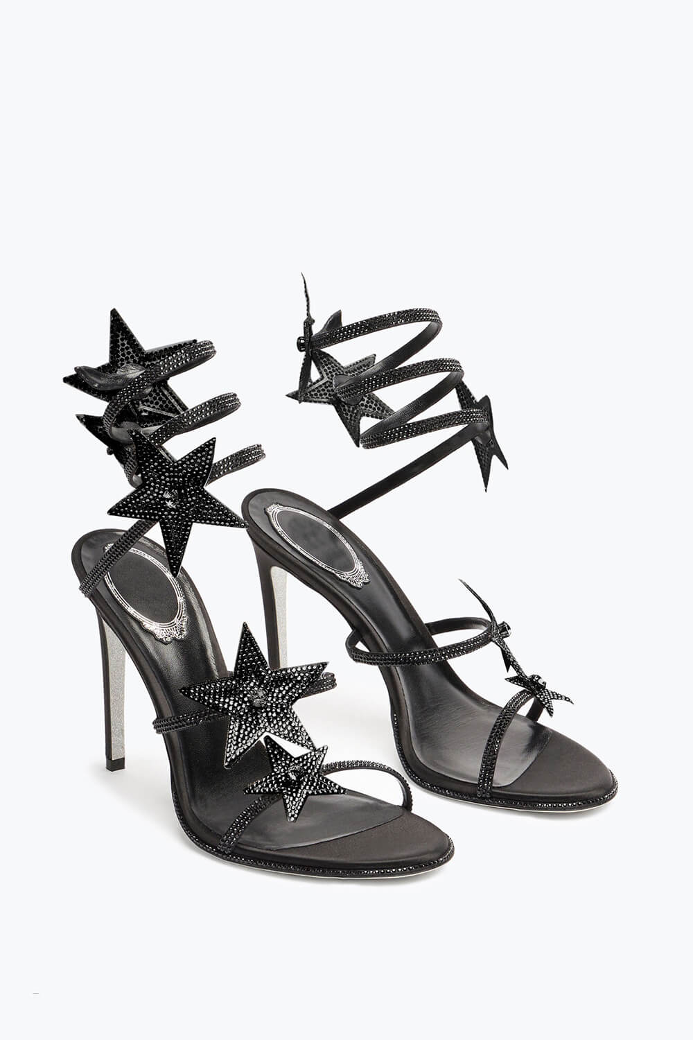 Star Rhinestone-Embellished Ankle Wrap Around Stiletto Heel Sandals