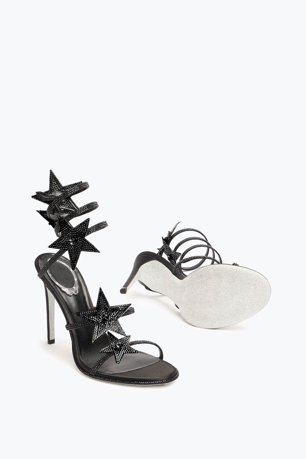 Star Rhinestone-Embellished Ankle Wrap Around Stiletto Heel Sandals