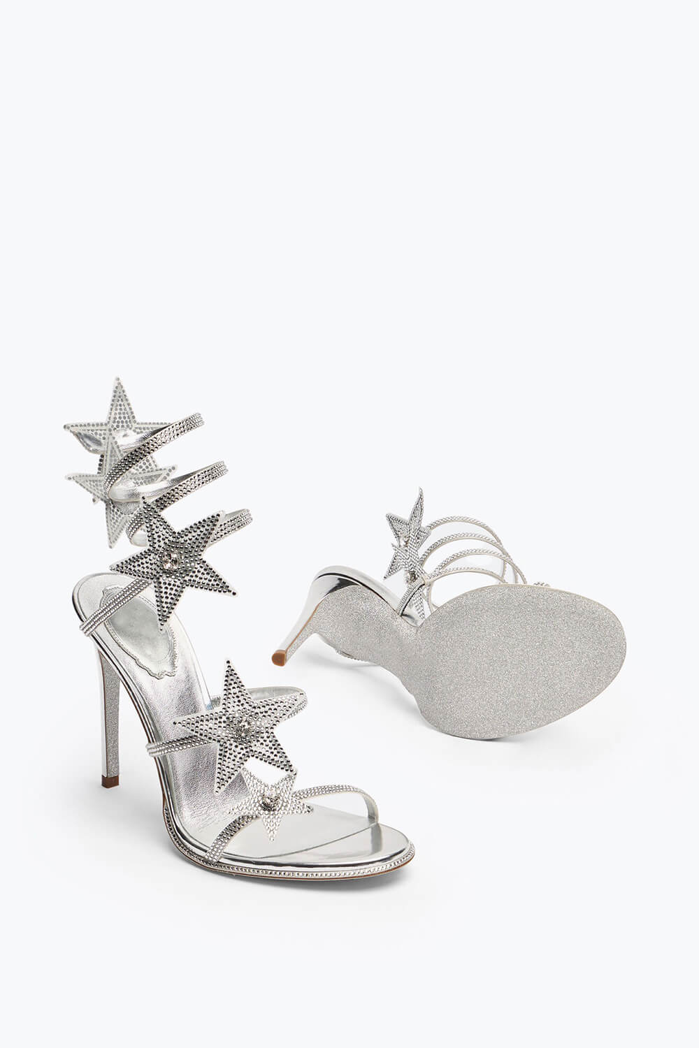 Star Rhinestone-Embellished Ankle Wrap Around Stiletto Heel Sandals