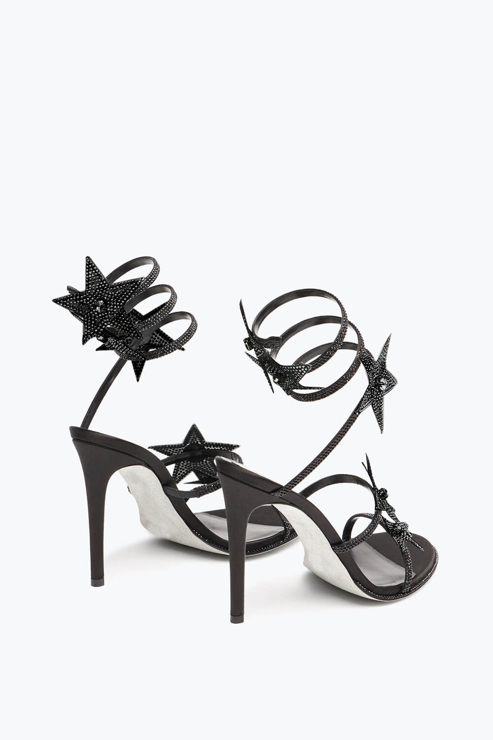 Star Rhinestone-Embellished Ankle Wrap Around Stiletto Heel Sandals