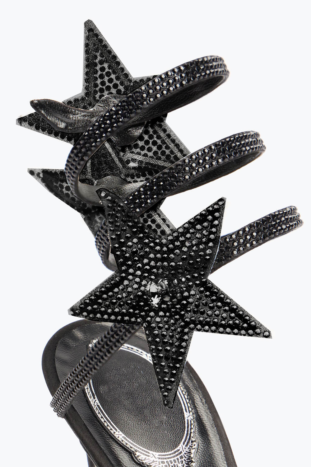 Star Rhinestone-Embellished Ankle Wrap Around Stiletto Heel Sandals